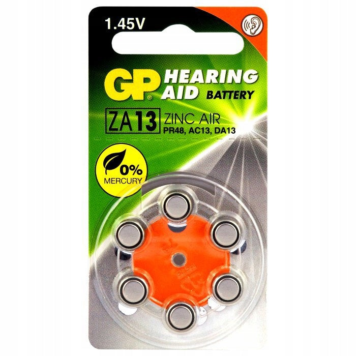 6x ZA13 GP 1,4V 620mAh ZincAir Hearing Aid Battery