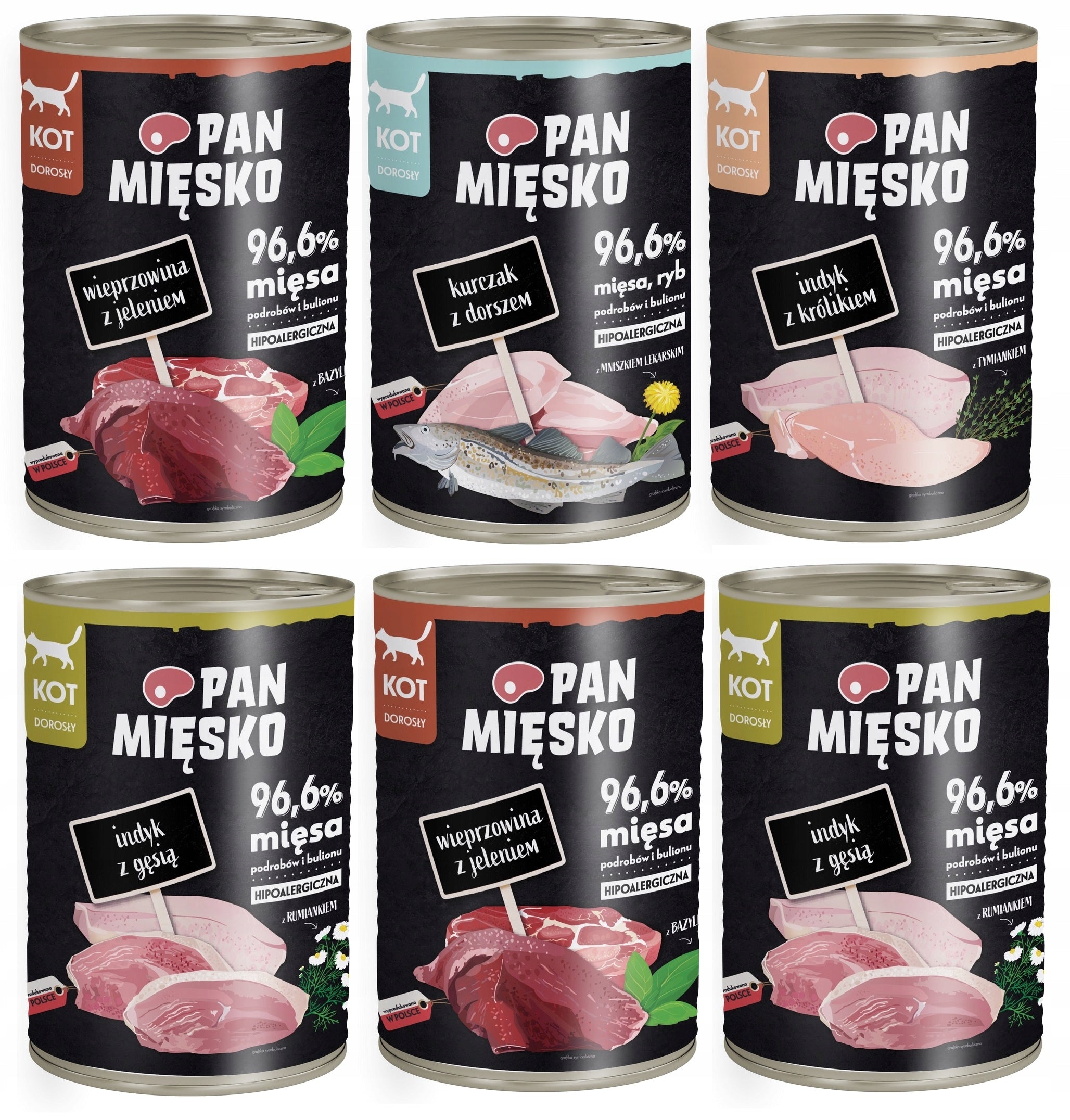 6x400g PAN MIĘSKO Wet food for adult cats MIX OF FLAVORS