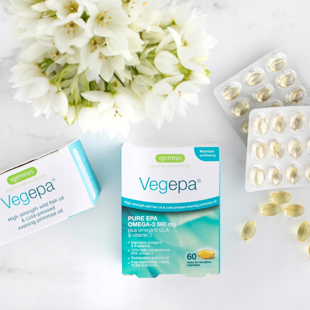 70% Omega 3 EPA 560 mg ultra PURE plus evening primrose oil VEGEPA IGENNUS EAN (GTIN) 5060083070364