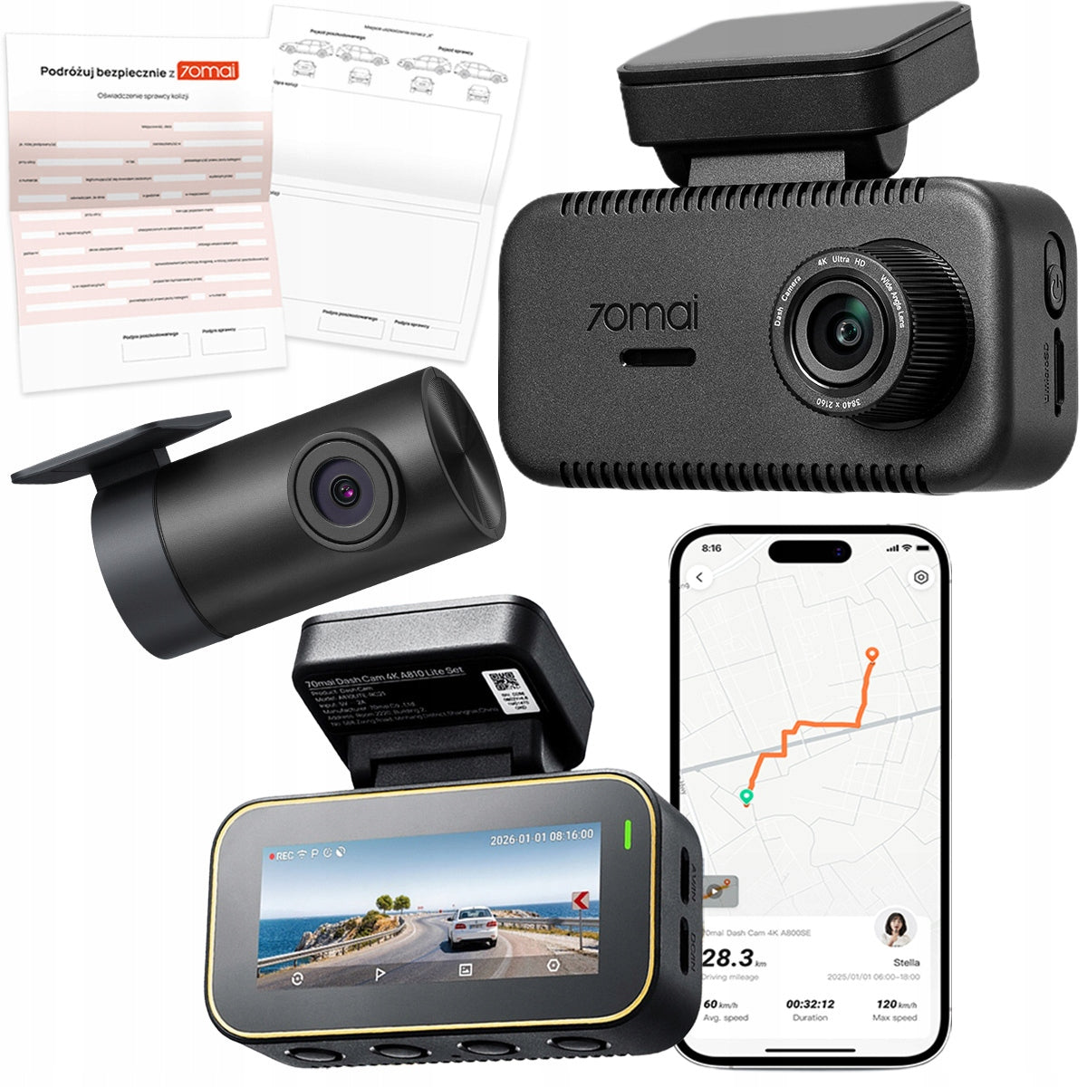 70mai Car camera A810 Lite 4K HDR + rear RC21 + collision form