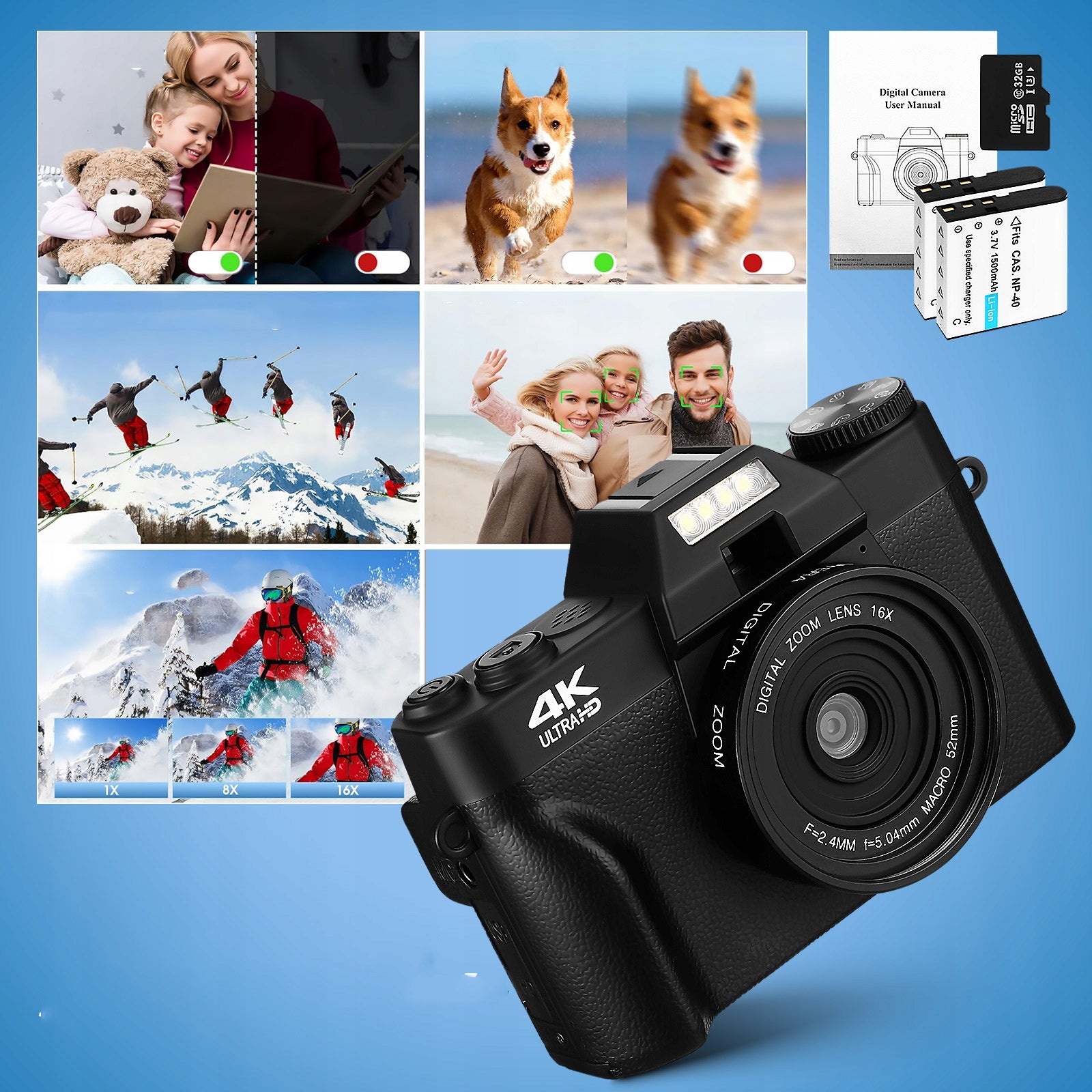76MP DIGITAL CAMERA WITH 16X ZOOM AND 4K VIDEO FOR VLOGGERS WITH 32GB CARD Manufacturer code 4896009083061