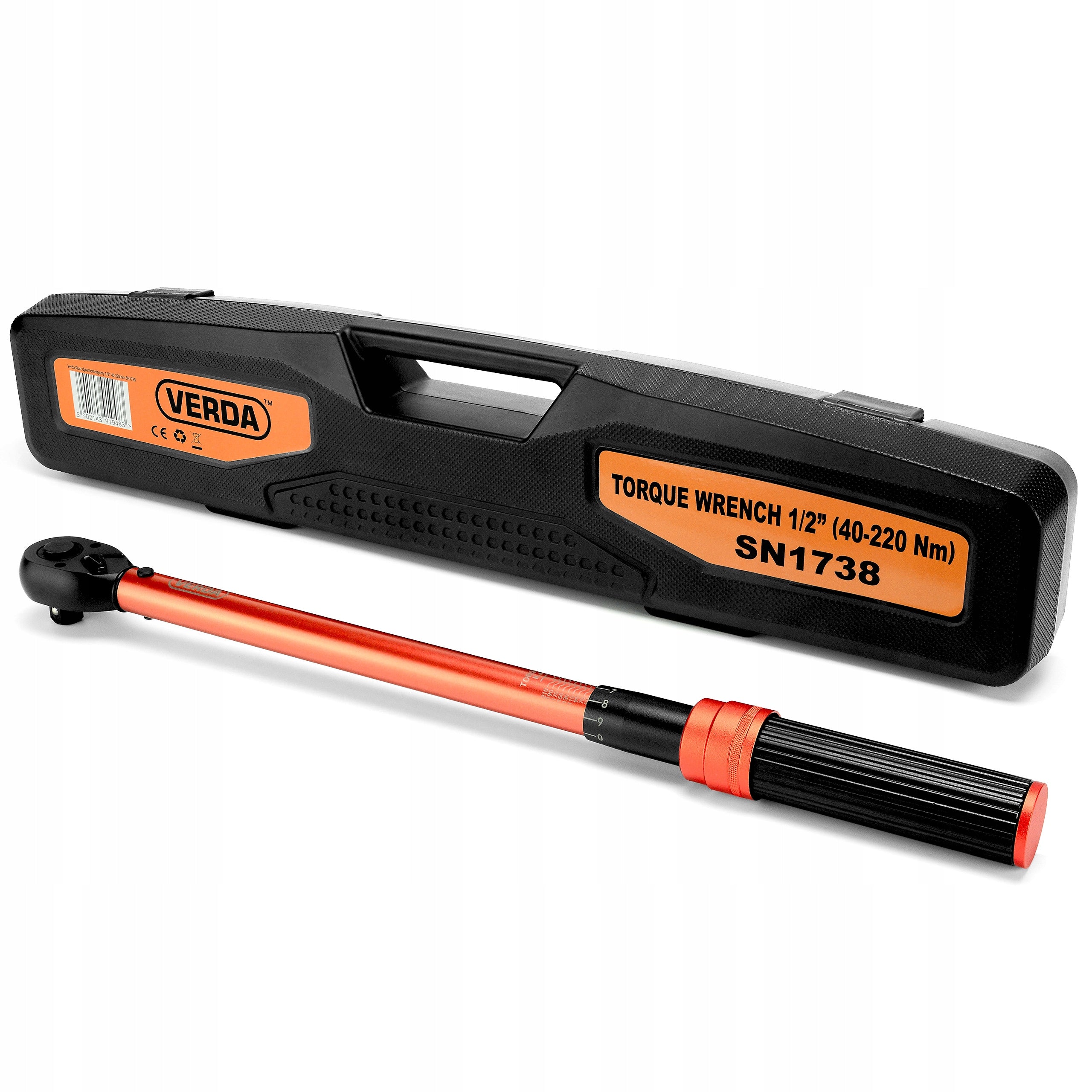 Ratlankių sukimo raktas 1/2", 40–220 Nm, 4 galvutės (17, 19, 21, 24 mm), dėklas