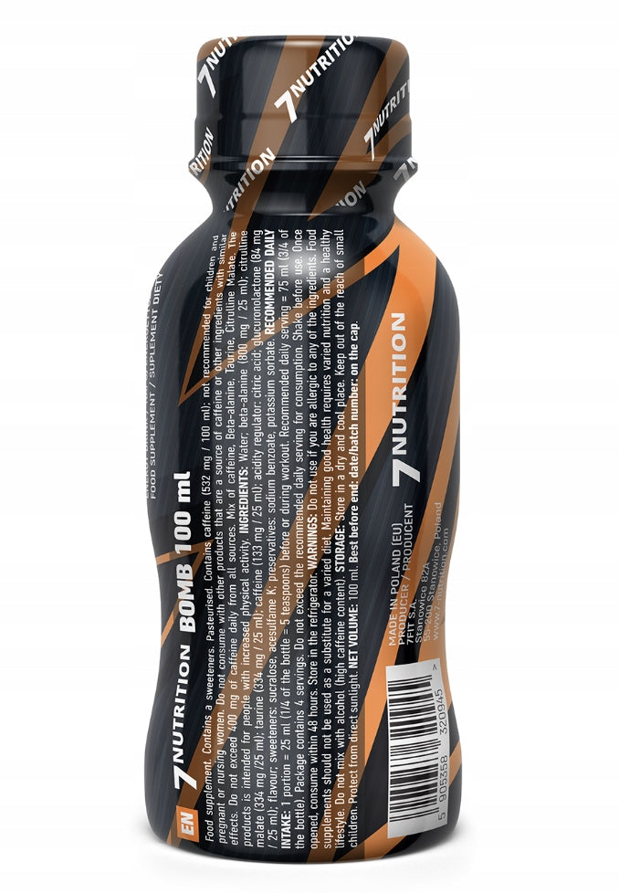 7Nutrition BOMB 100ml energy shot orange flavour Expiration date at least 3 months from the date of purchase