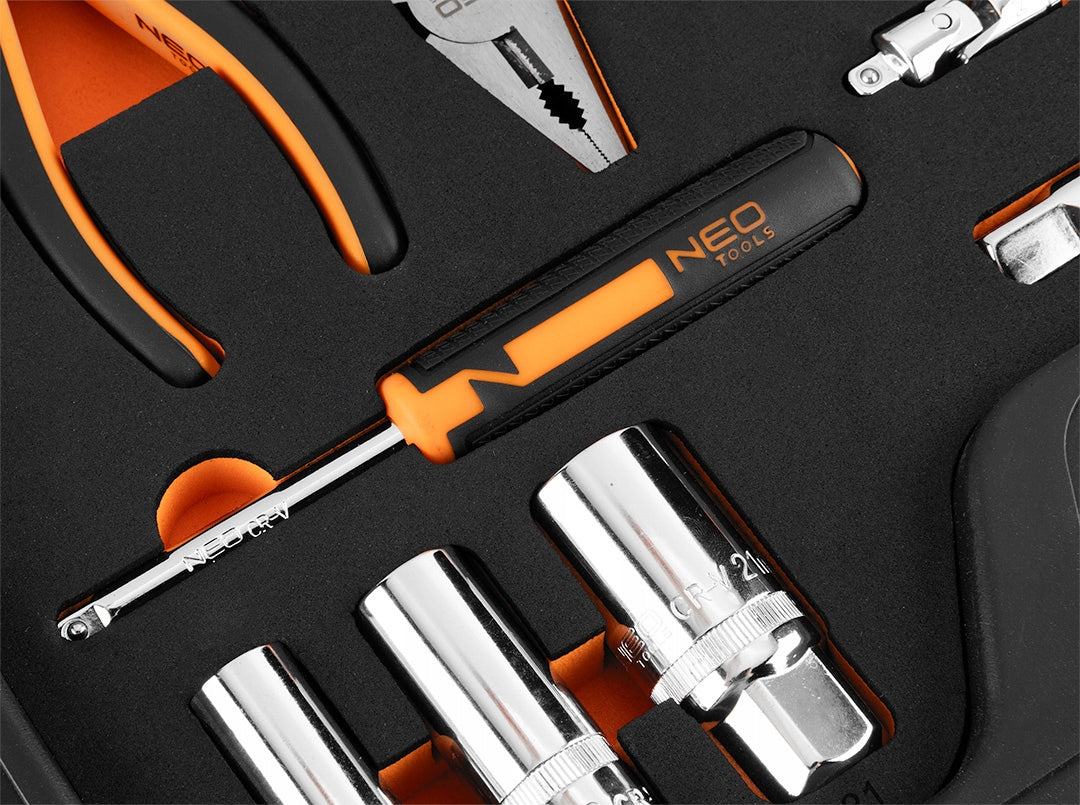 Galvučių rinkinys NEO TOOLS, 95 vnt., 1/2" ir 1/4", CRV, EVA putplasčio įdėkle