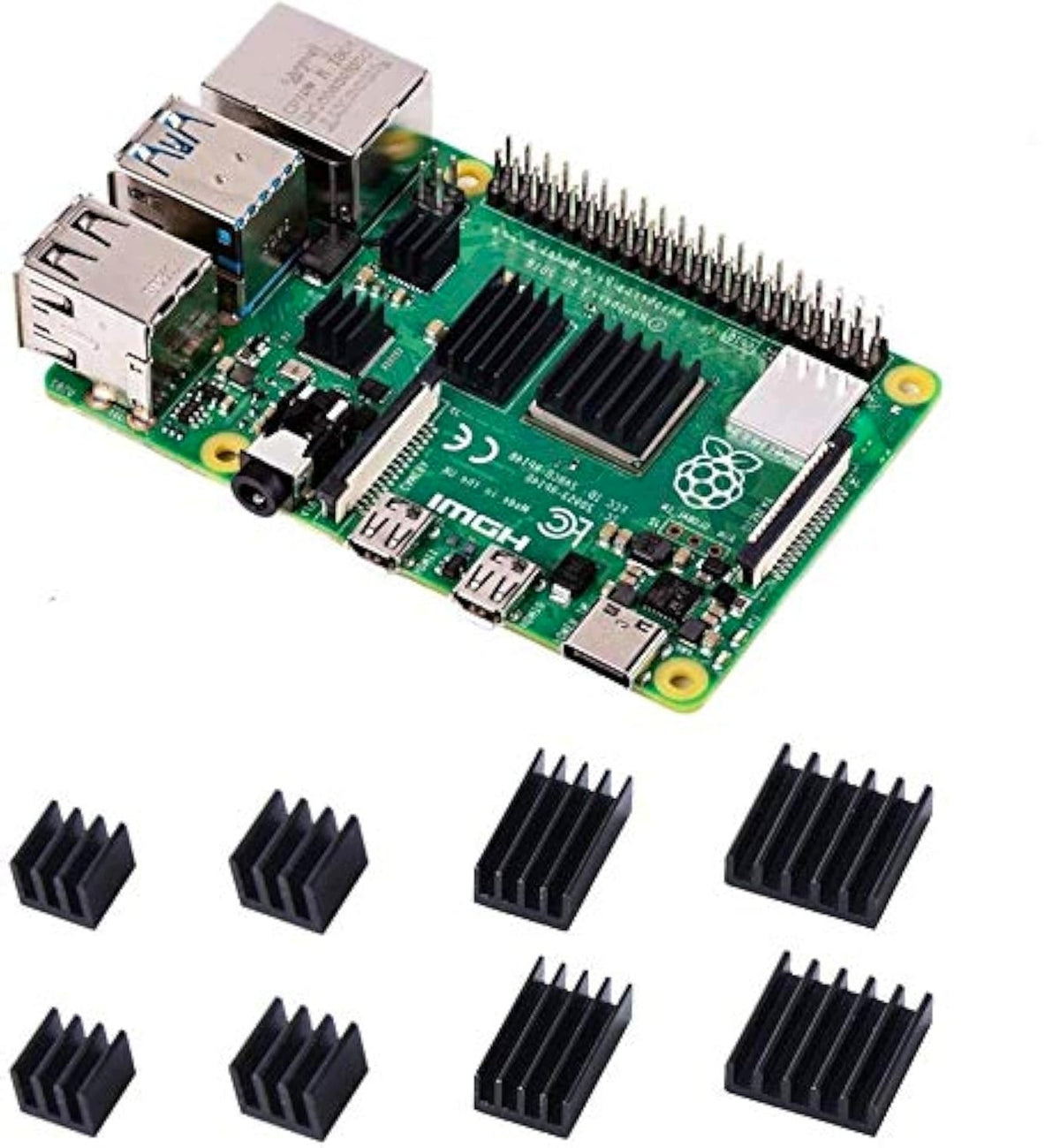 8 ALUMINUM HEAT SINKS FOR RASPBERRY PI 4 MODEL B WITH THERMAL TAPE