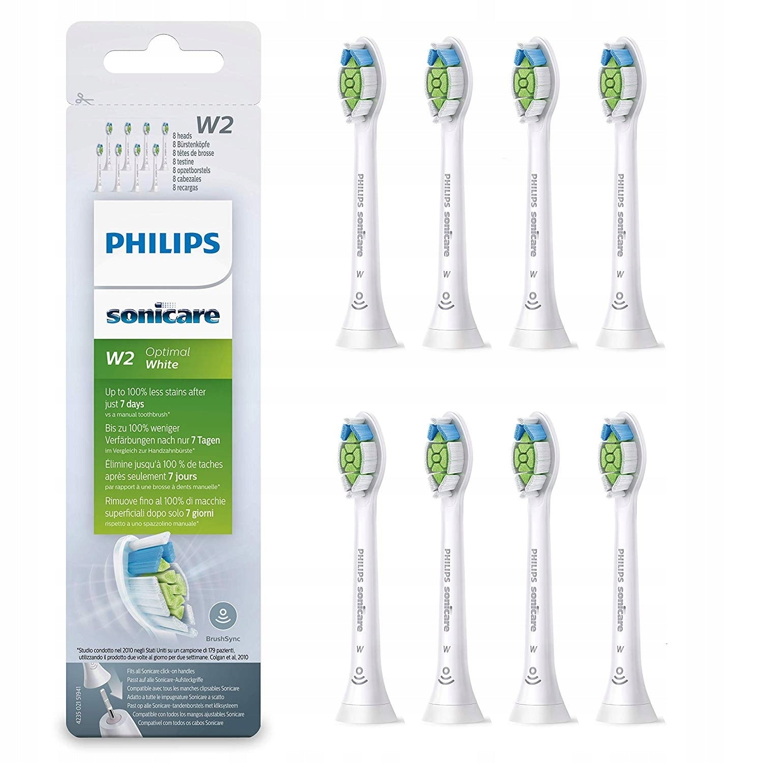 8 pcs Philips Sonicare W2 hx6064 Optimal White toothbrush tips
