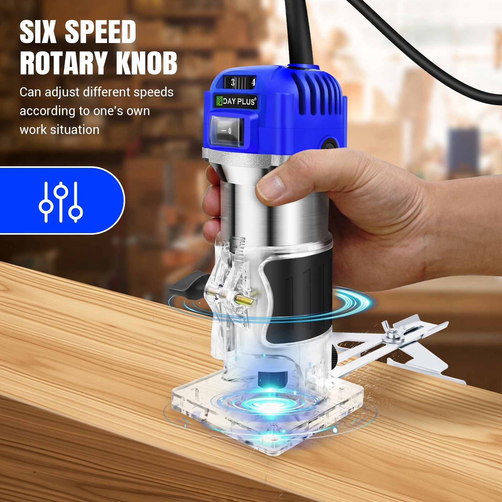 800W Professional Trim Router/Palm Router, 6-Speed Control(4000-27000 RPM) Brand DayPlus