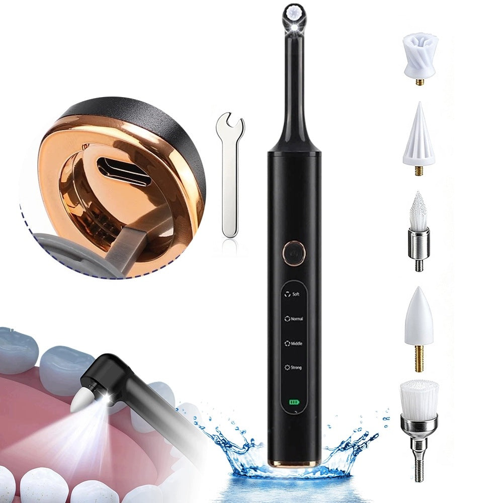 800mAh Electric Tooth Polisher Portable With 6 Accessories Black