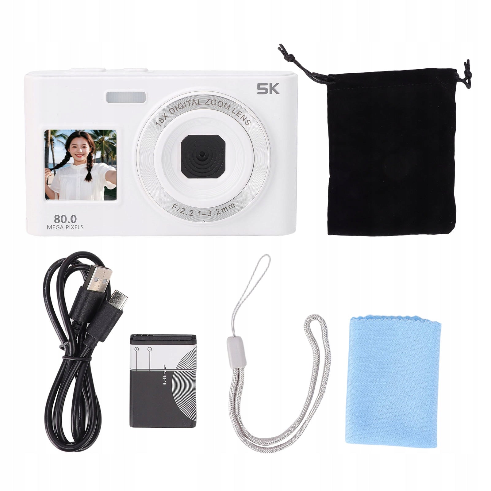 80MP 5K Digital Camera Dual Selfie Camera with 18x MQ Zoom