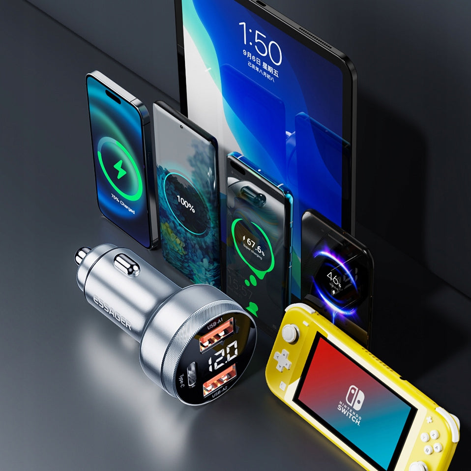 80W 3x USB USB-C PD Fast Car Charger for Cigarette Lighter Phone Manufacturer code ECC2AC-FL0G-P