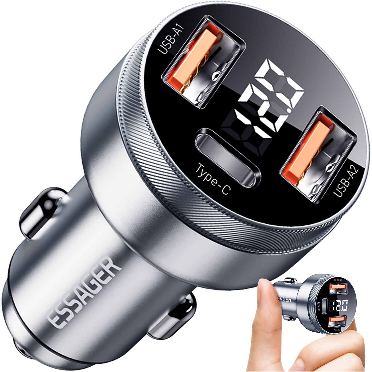 80W 3x USB USB-C PD Fast Car Charger for Cigarette Lighter Phone Packaging status original