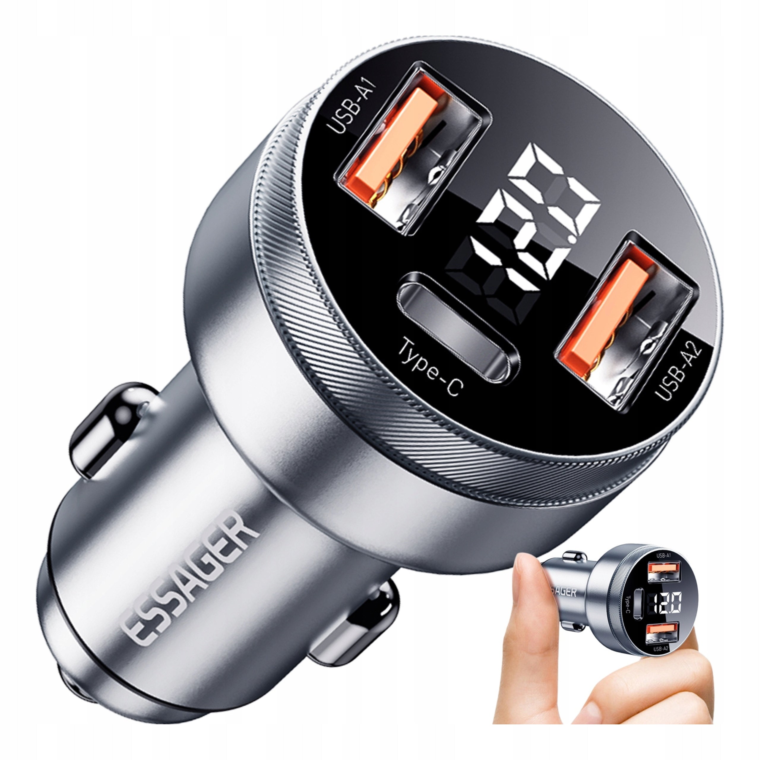 80W 3x USB USB-C PD Fast Car Charger for Cigarette Lighter Phone
