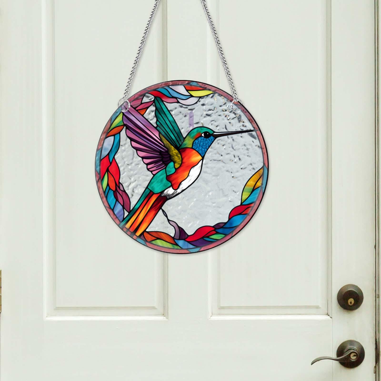 Stained Glass Window Hanging Decor Bird Hanging Ornament for Door Style B