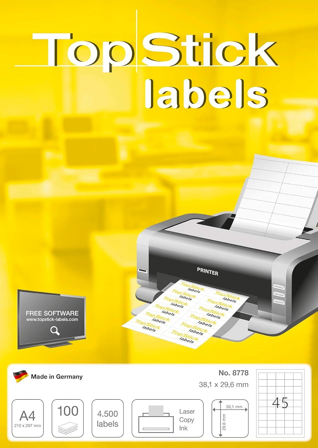 8778 UNIVERSAL SELF-ADHESIVE LABELS A4 4500 WHITE 38,1 X 29,6 MM Model 8778
