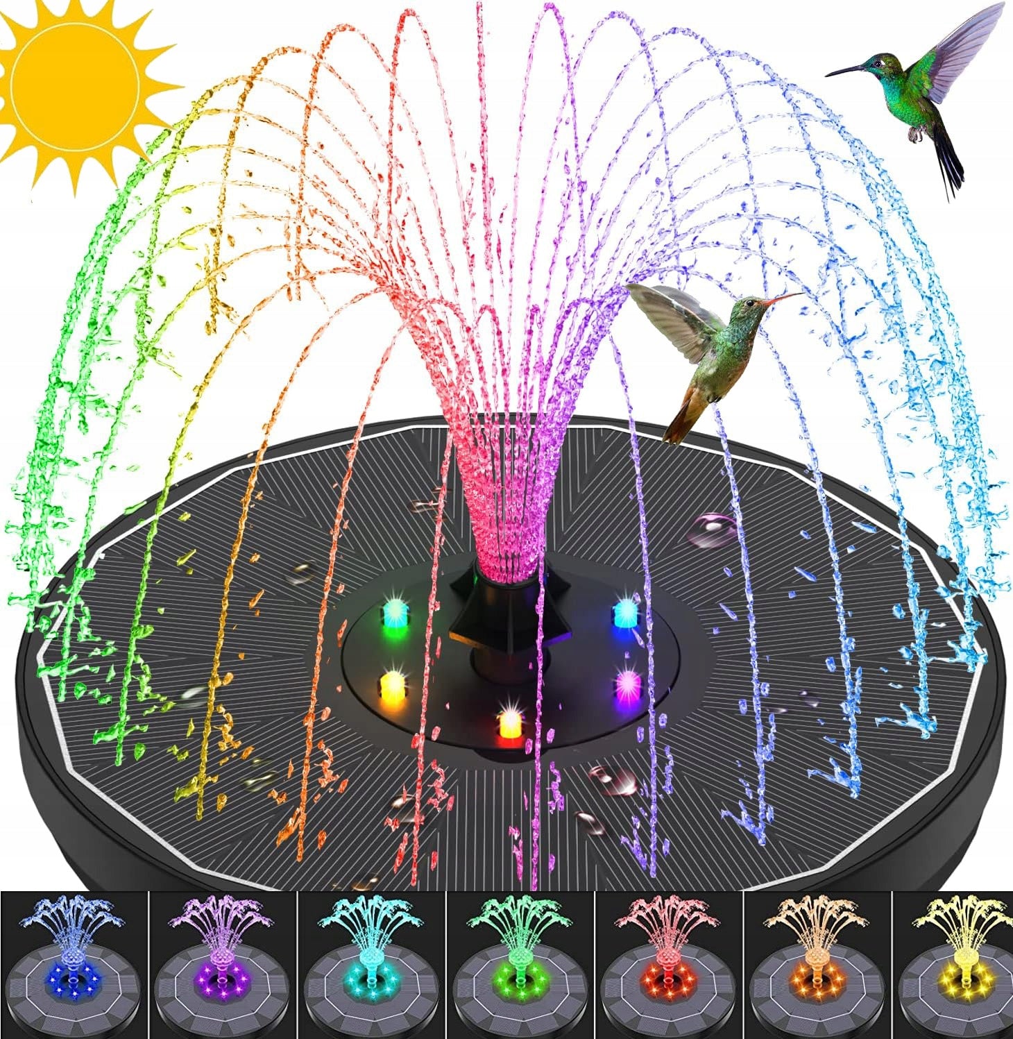 8LED RGB SOLAR GARDEN FOUNTAIN FOR GARDEN POND WATER WITH 6 NOZZLES