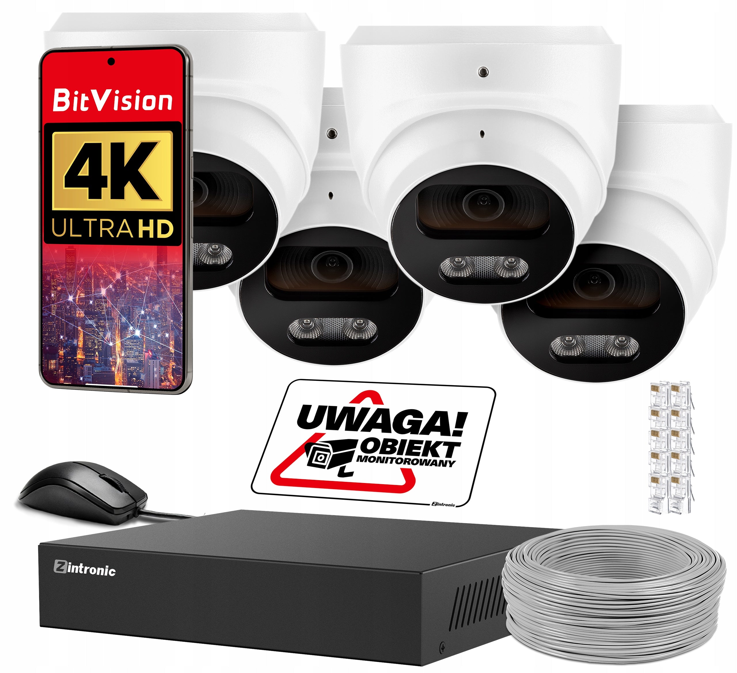 8Mpx IP POE MONITORING KIT 4 CAMERAS Without Disk, Human Detection