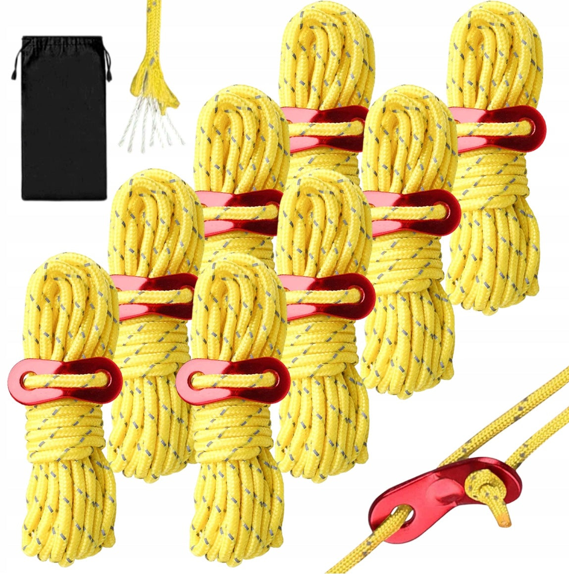 8PCS 5MM REFLECTIVE CAMPING ROPE ADJUSTABLE FOR CANOPY TENT AND AWNING