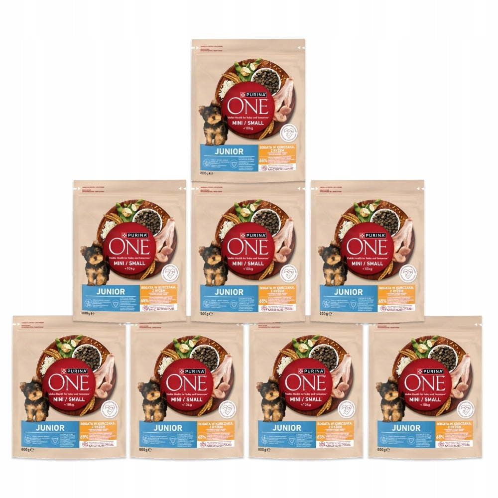 8X PUPPY FOOD PURINA ONE MINI - RICH IN CHICKEN AND RICE, 800G