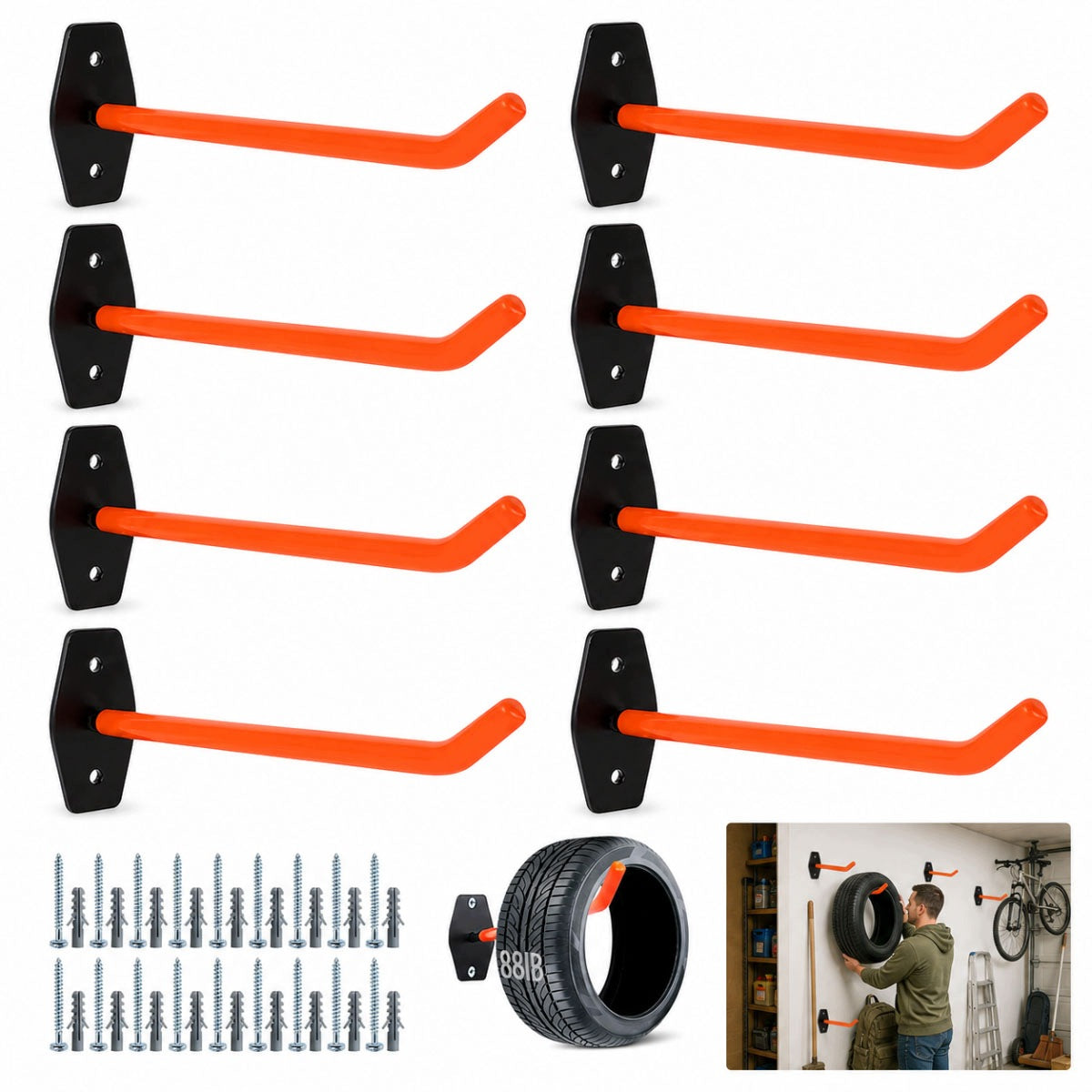 8X STURDY STRONG HOLDER HANGER RACK WALL HOOK FOR CAR TIRES
