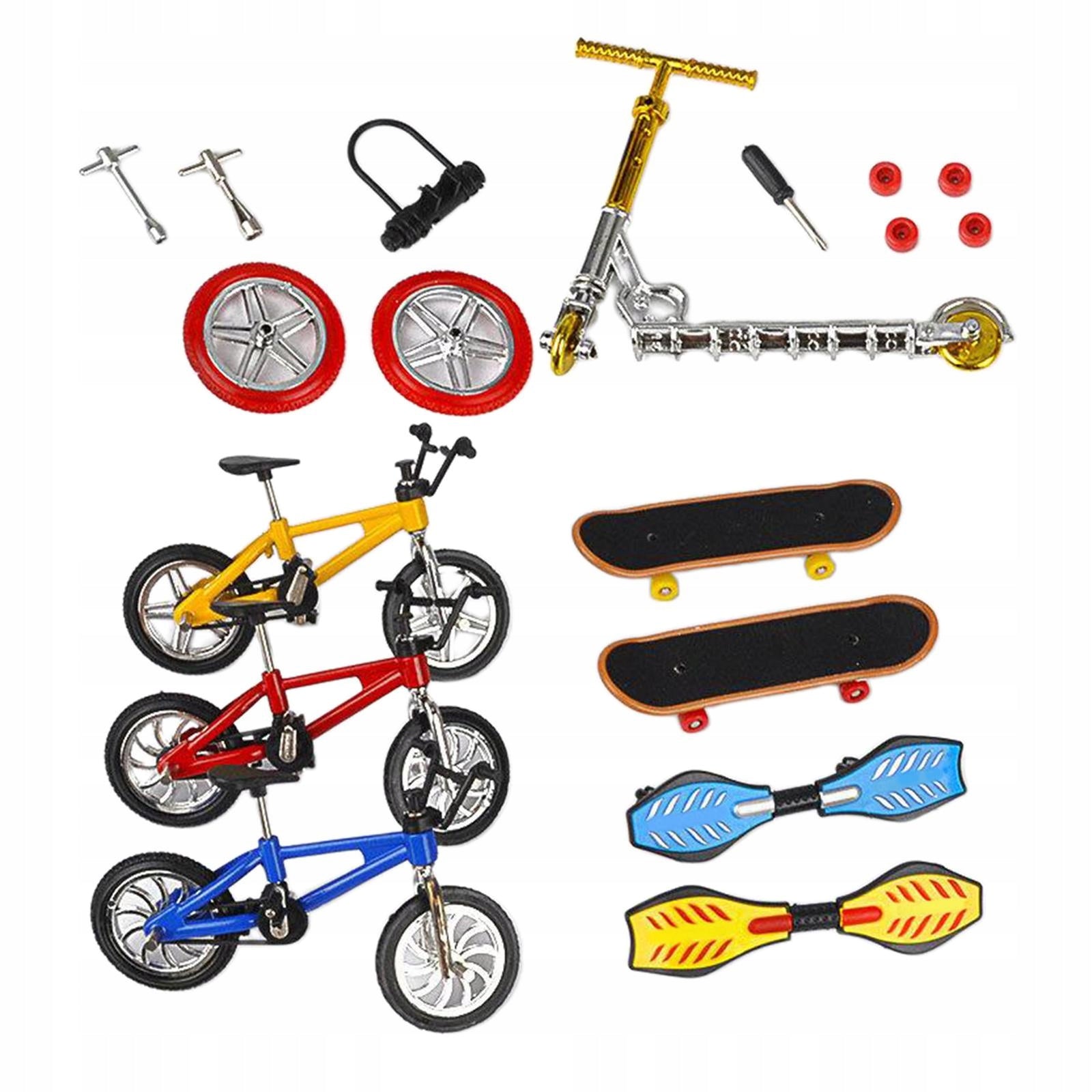 8pcs Finger Toy Set: Miniature Skateboards, Bike, Mini Scooter, Swing Board