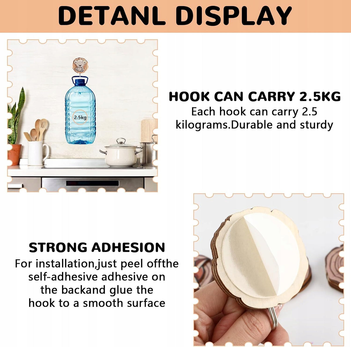 8pcs kids clothes hooks, self-adhesive wood hooks, knows Brand no brand