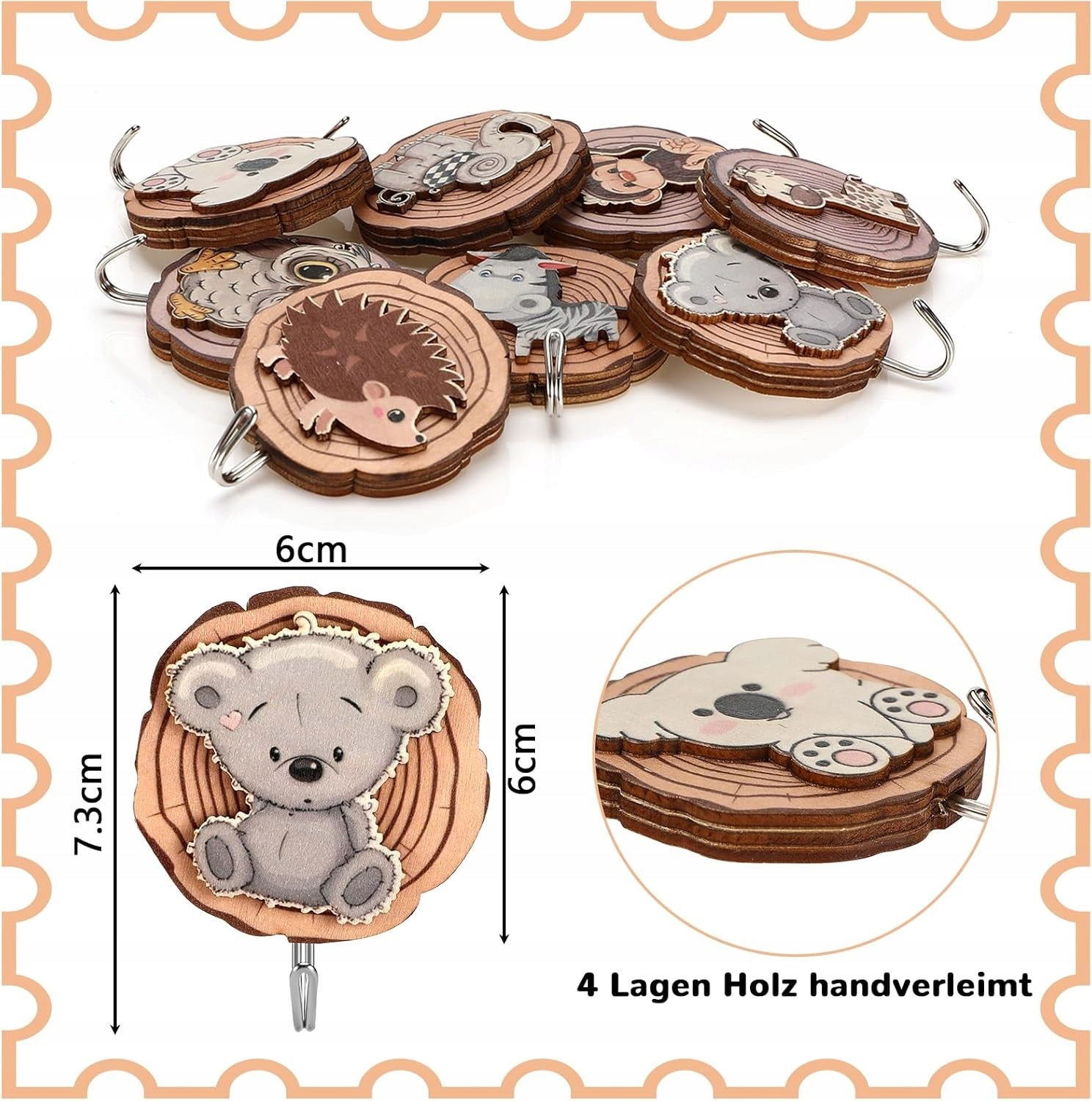 8pcs kids clothes hooks, self-adhesive wood hooks, knows Manufacturer code SWC5908151129227