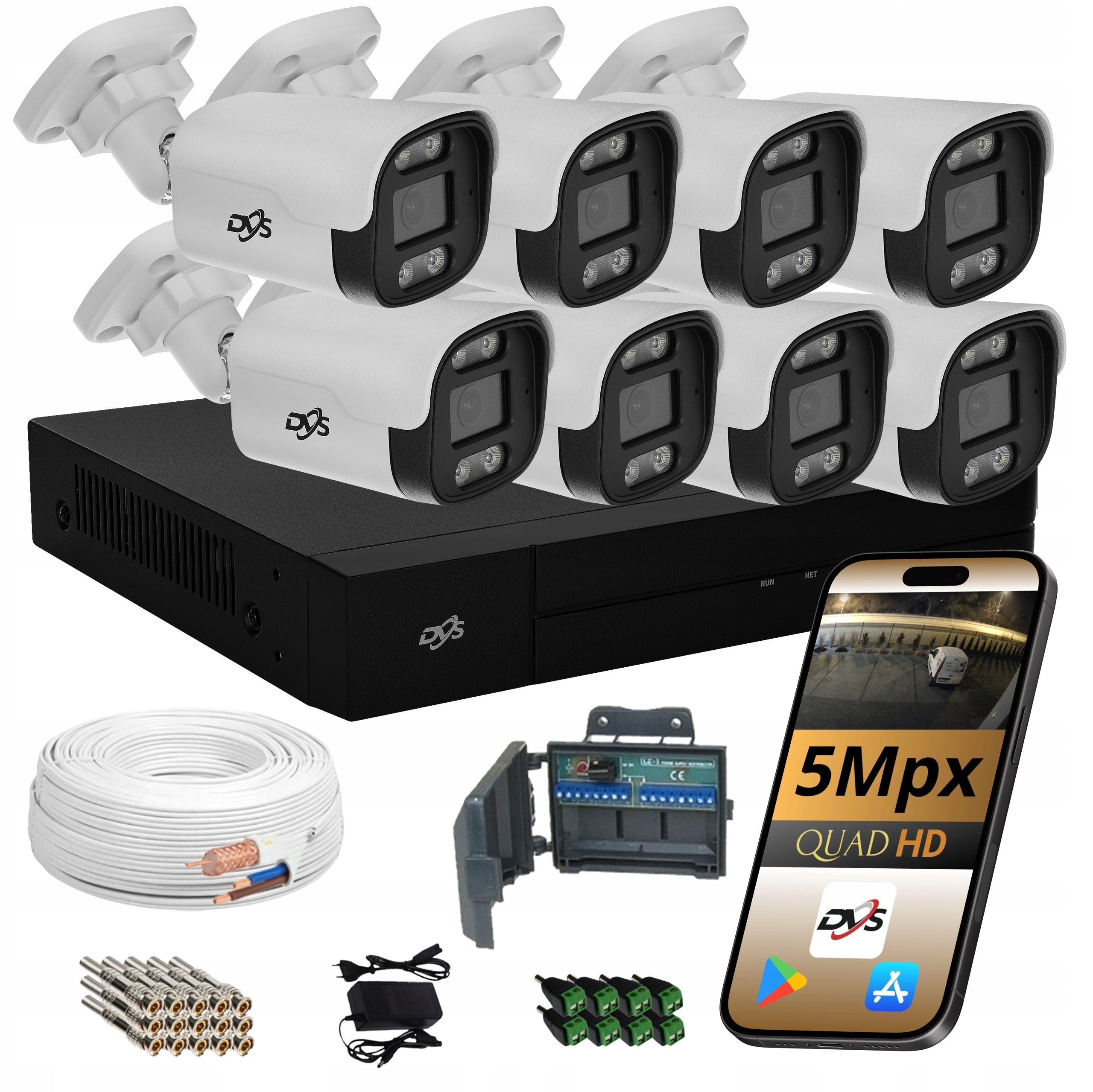 8x ANALOG 5Mpx IR LED CAMERA KIT FOR MONITORING OUTDOOR TUBE CAMERA