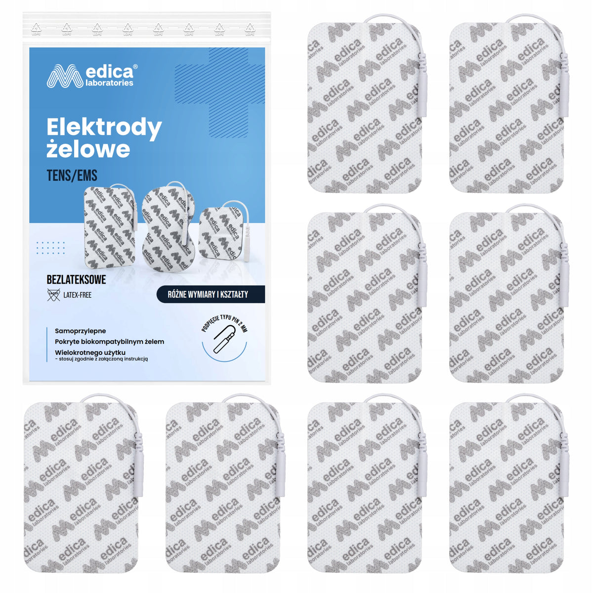 8x GEL ELECTRODES FOR ELECTROSTIMULATION 9x6 PADS TENS EMS (PIN)