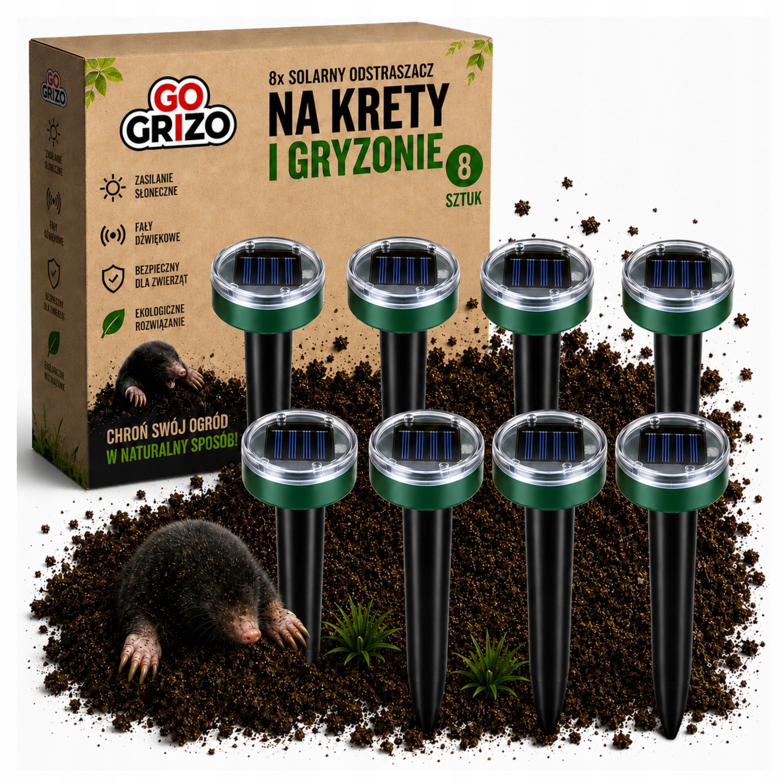 8x SOLAR DETERRENT FOR MOLES VOLES RODENTS STRONG GARDEN DETERRENT
