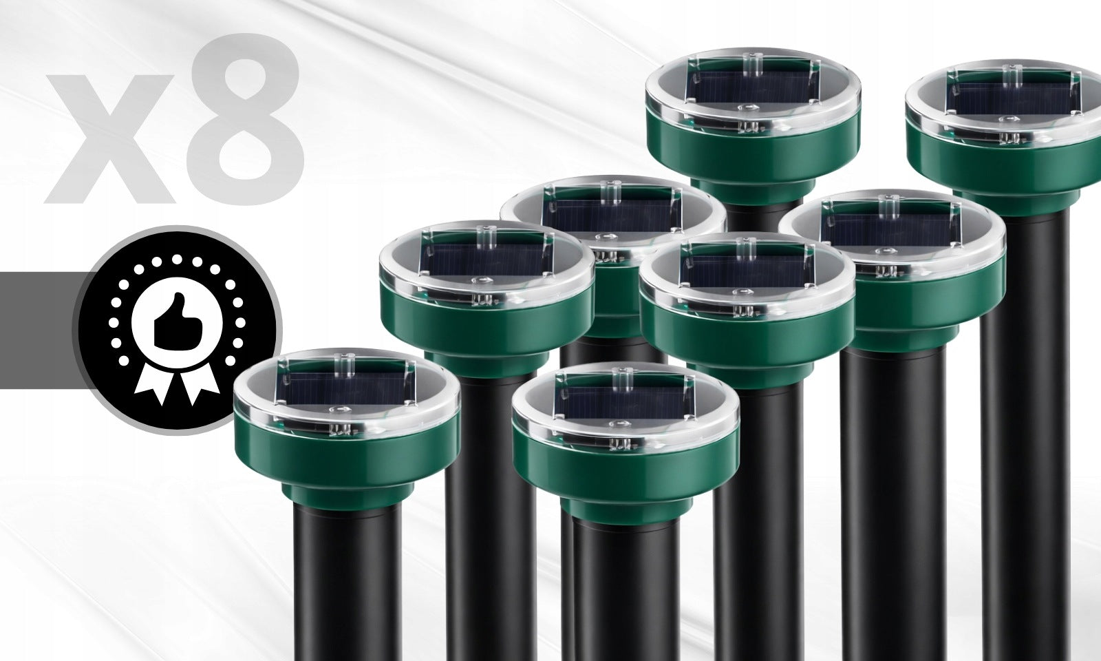8x STRONG SOLAR DETERRENT FOR MOLES VOLES OF RODENT VOLES 6800m2 Packaging status original