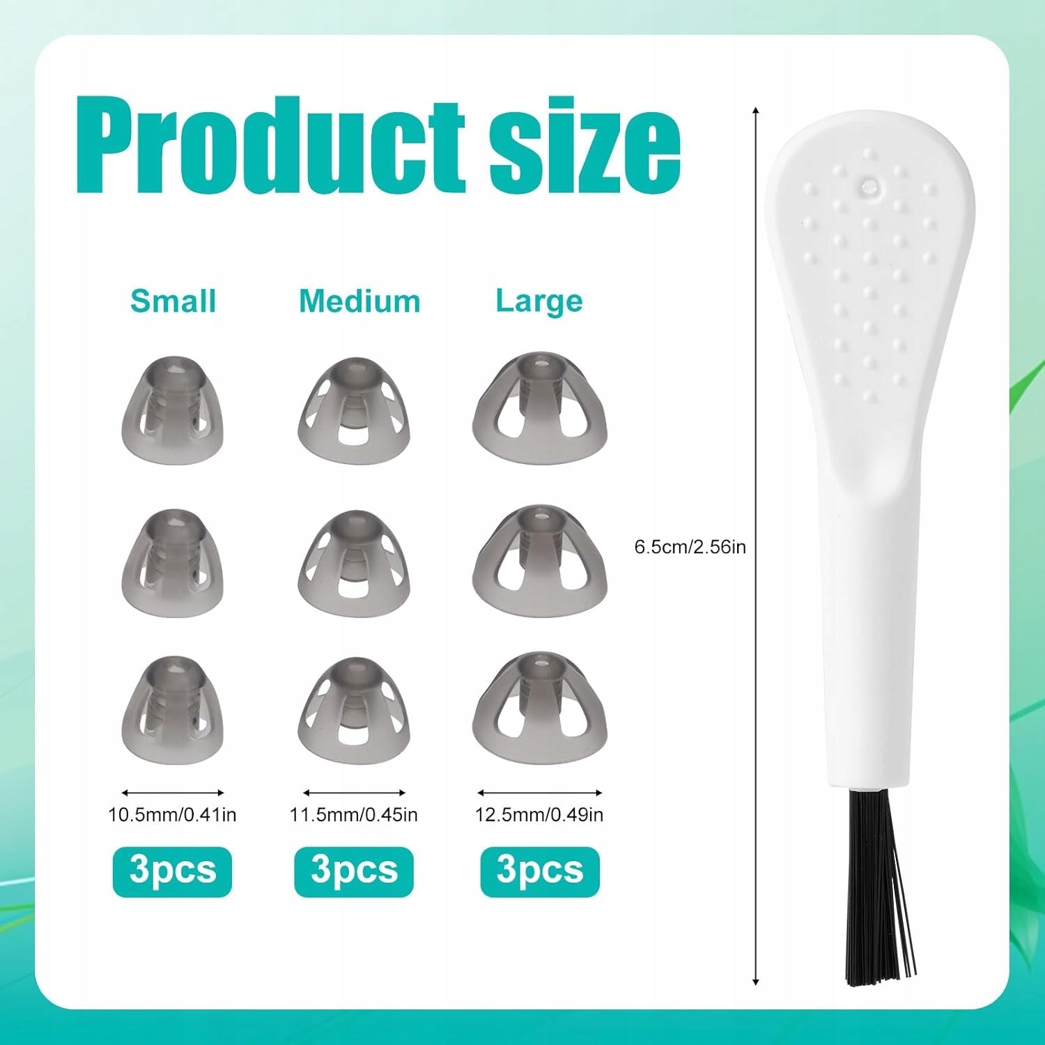 9 HEARING AID TIPS 3 SIZES + BRUSH Medical device no