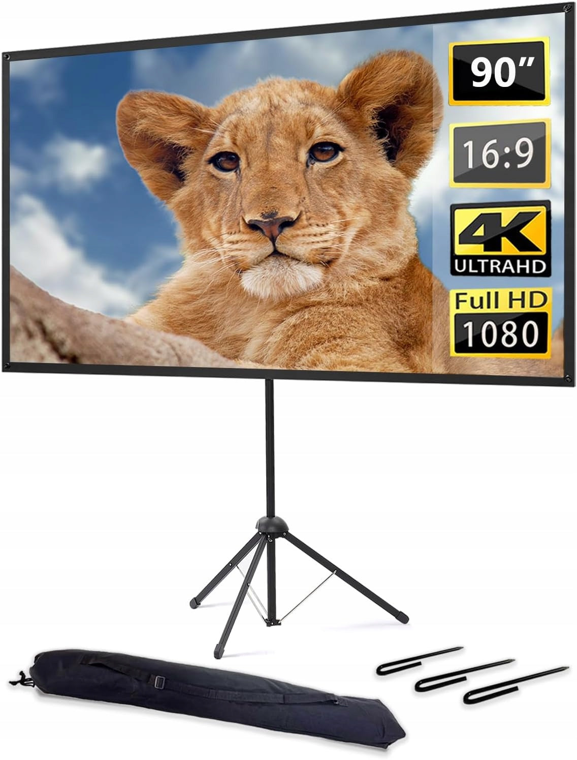90 Inch 16:9 Projection Screen with Stand and Cover