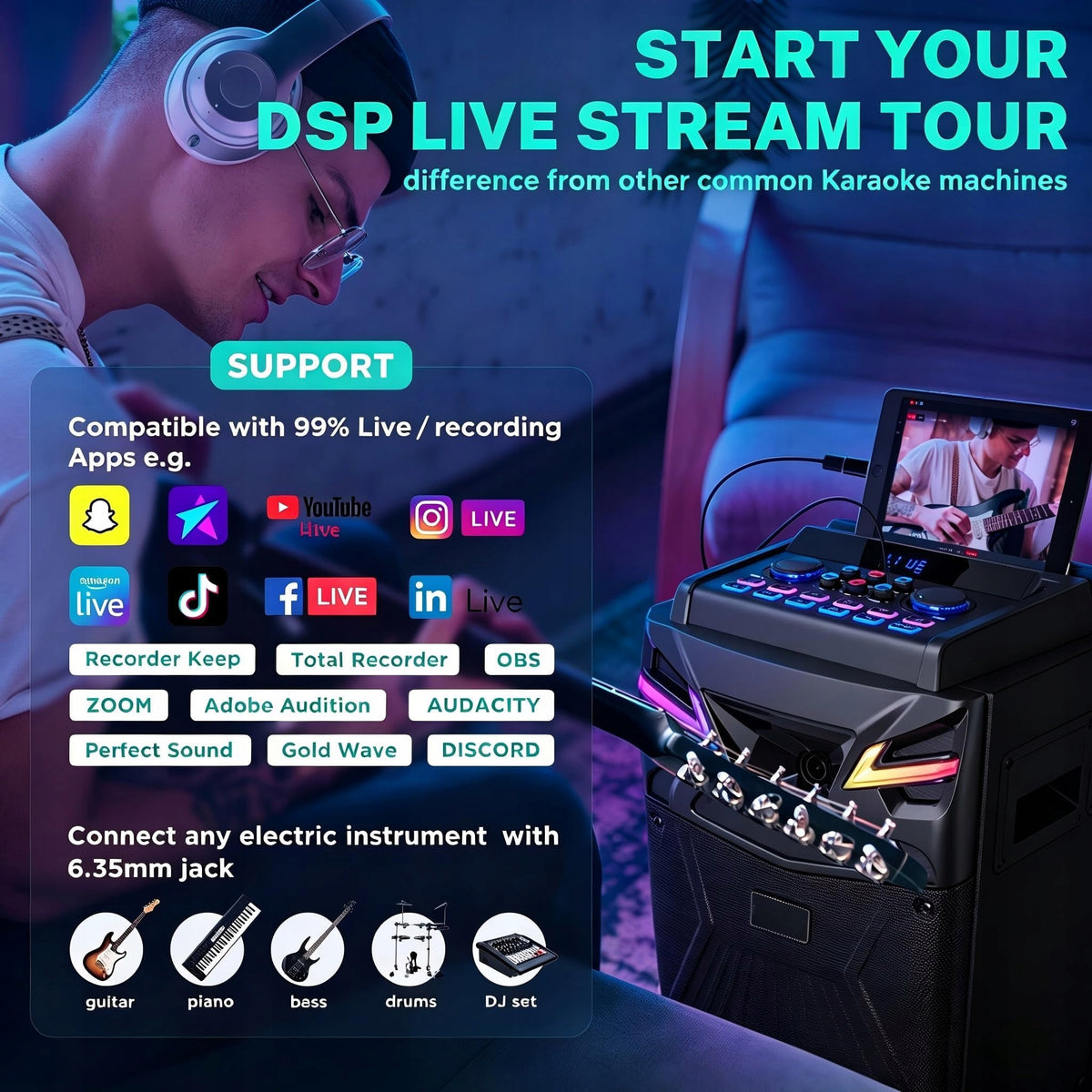 930W WIRELESS KARAOKE SPEAKER FOR STREAMING BLUETOOTH MICROPHONES Manufacturer code GTSK8-2