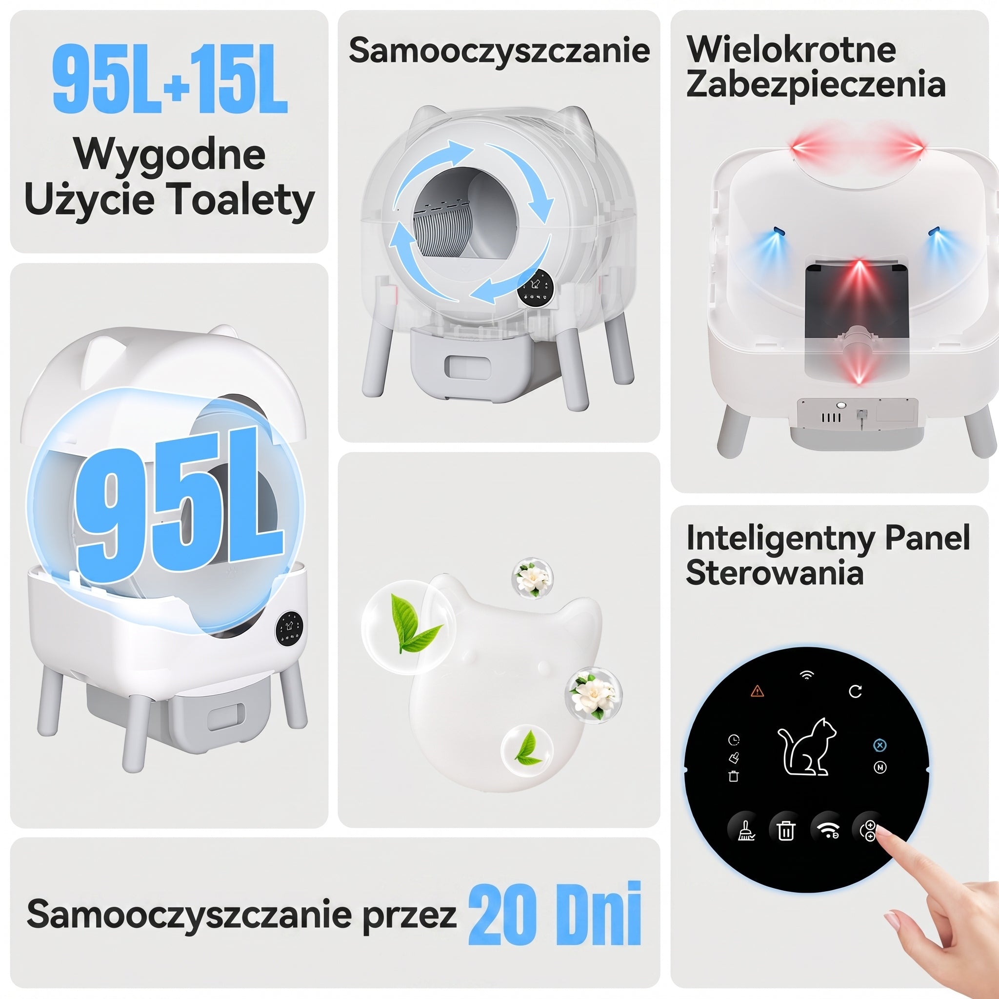 95L wielofunkcyjna automatyczna latarek do kotów z WiFi Biały Kind open litter box
