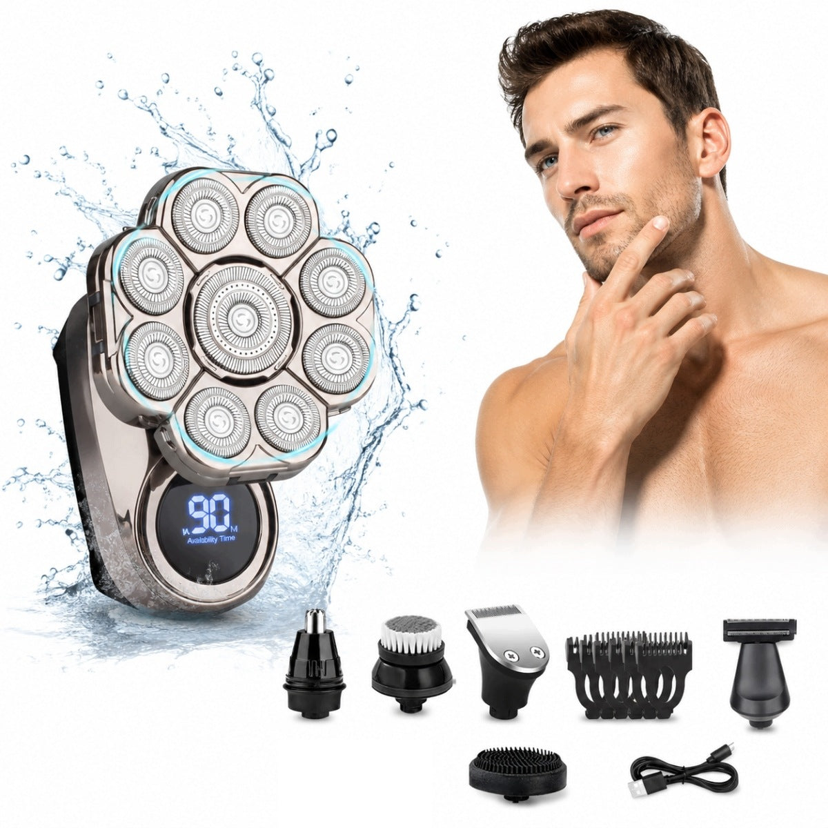 9D 6IN1 ELECTRIC SHAVER FOR HEAD AND BEARD – IPX7 USB