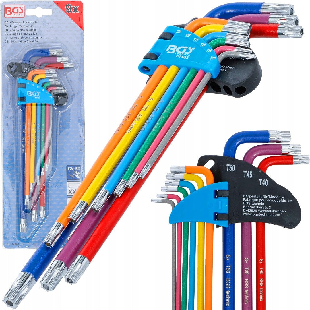 9el. TORX shank wrenches with extra long angle hole T10-T50 BGS-DE