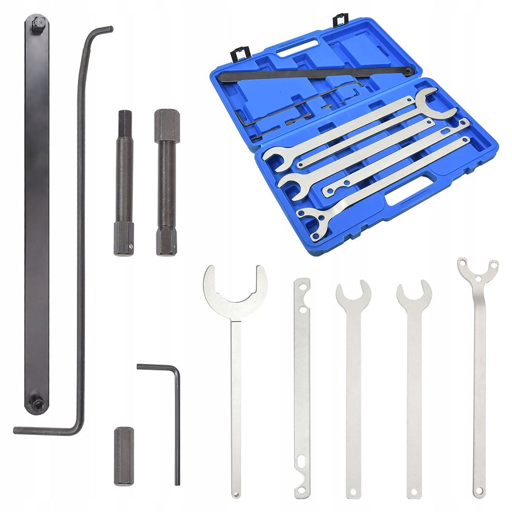 A set of fan hub wrenches for BMW, Mercedes and Ford vehicles. Manufacturer code TKZMM