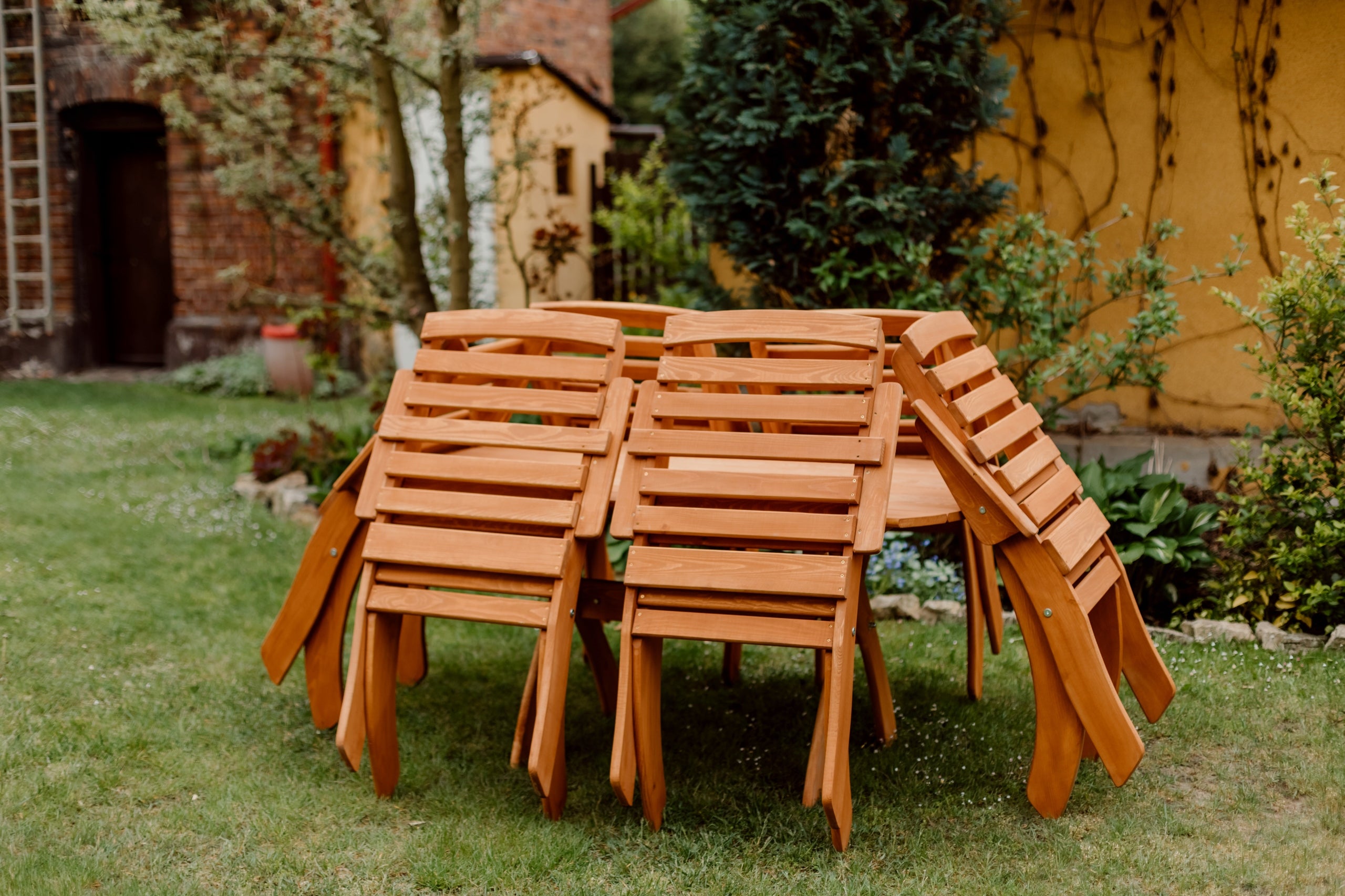 A set of foldable garden furniture, wooden terrace furniture, a set of furniture Manufacturer code Meble ogrodowe typ X