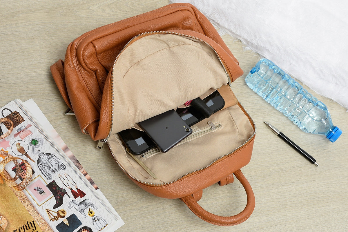 A4 Women's Leather Backpack roomy solid Italian premium large solid leather Brand Beltimore