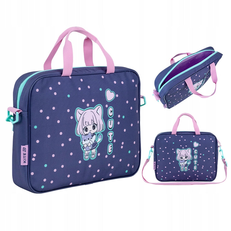 A4 school folder bag for girls with handle and strap purple Kite