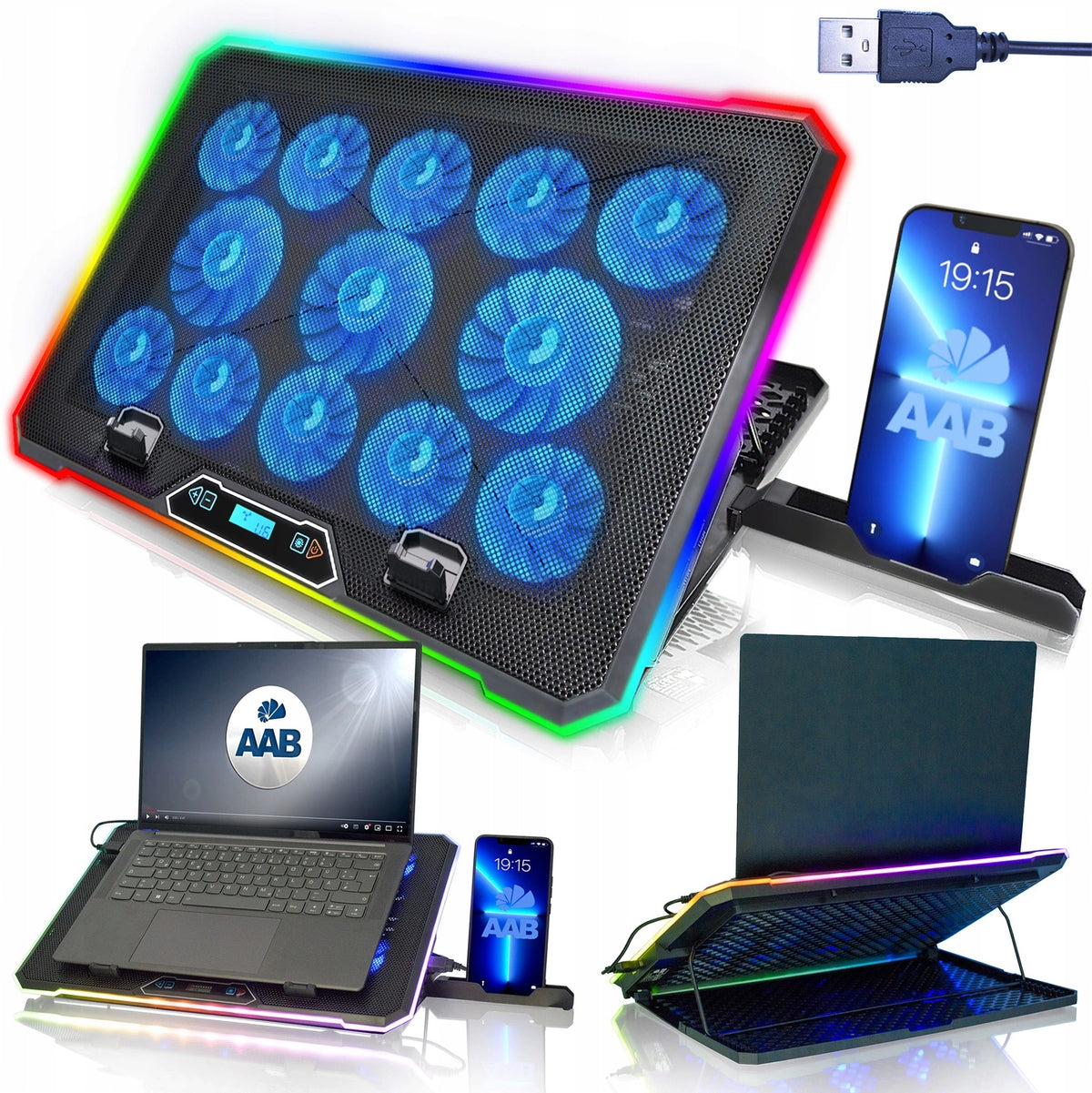 AAB QUANTUM SILENT STAND COOLING PAD FOR LAPTOP NOTEBOOK 10-17,3