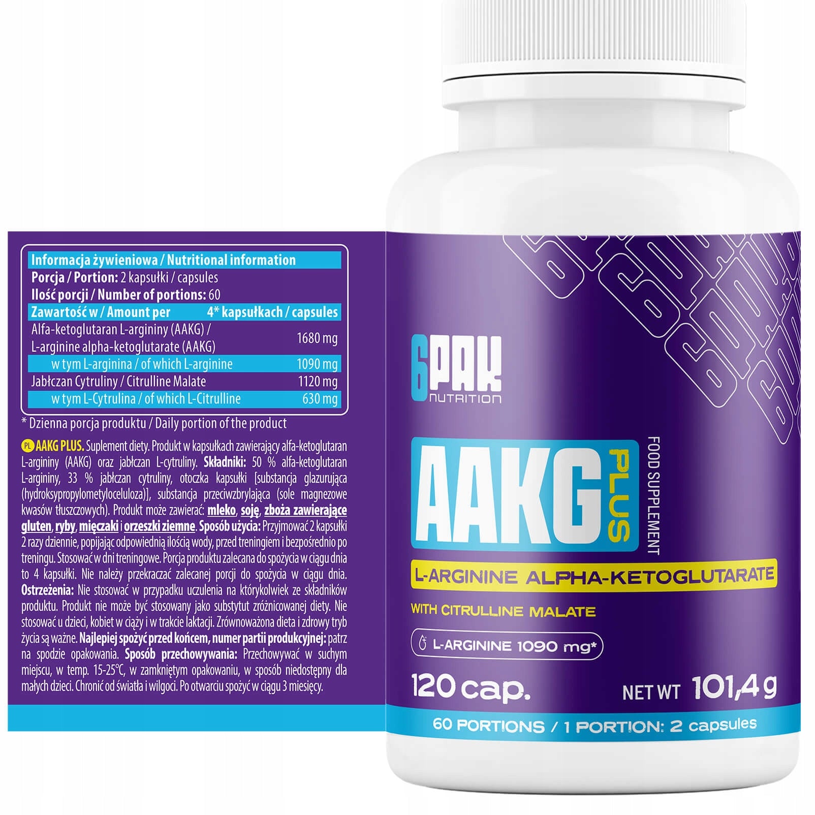 AAKG Plus Arginine L-Citrulline 120 Kaps Strong Pre-workout Malate Packaging status original