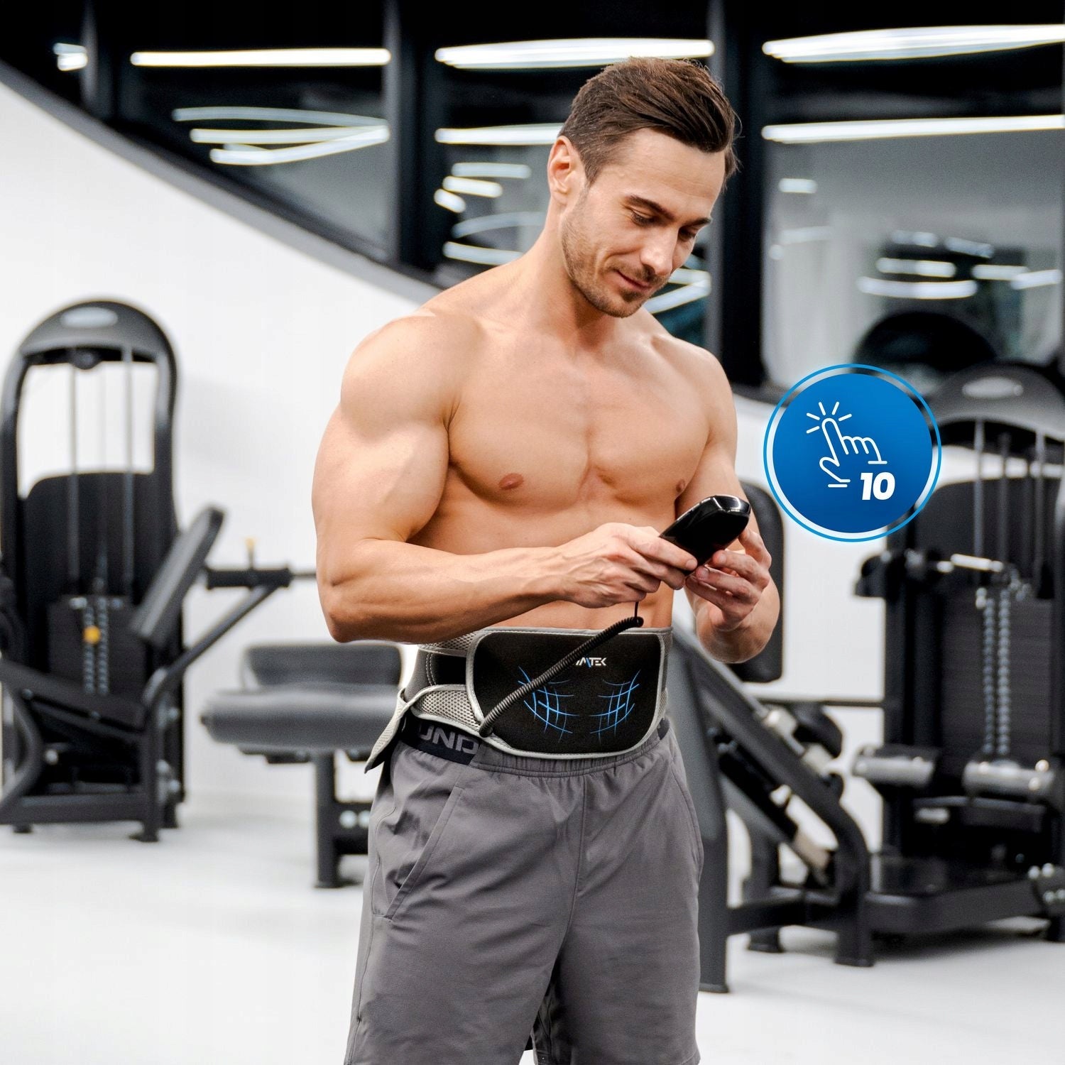 ABDOMINAL MUSCLE ELECTROSTIMULATOR ABDOMINAL MASSAGER SLIMMING BELT GYMTEK Number of programs 10