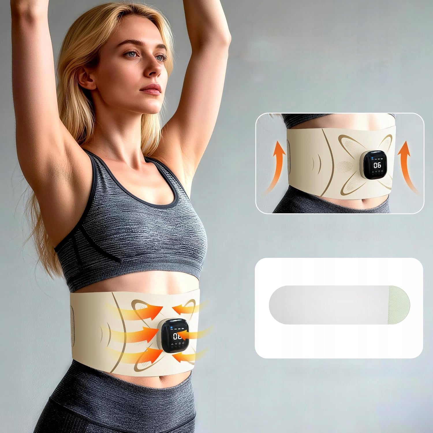 ABDOMINAL MUSCLE ELECTROSTIMULATOR EMS BELT WITH HEATING AND MASSAGE - 7 MODES Manufacturer code RoundT2