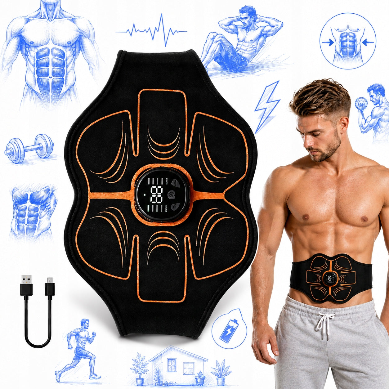 ABDOMINAL MUSCLE ELECTROSTIMULATOR MASSAGE EMS SLIMMING BELT SLIMMING