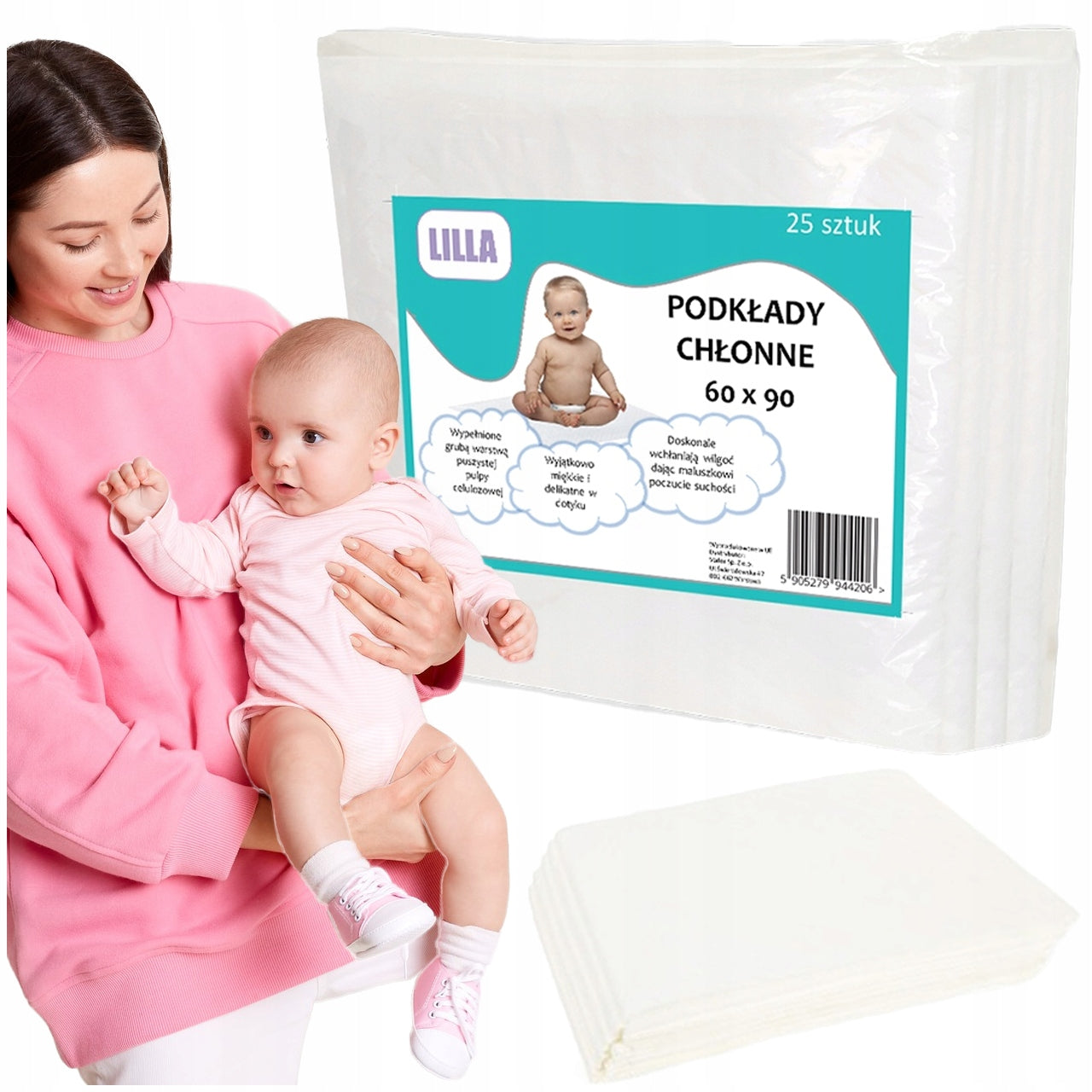 ABSORBENT HYGIENE PADS FOR CHILDREN LILLA 60x90 STRONG FOR BED 50 PCS