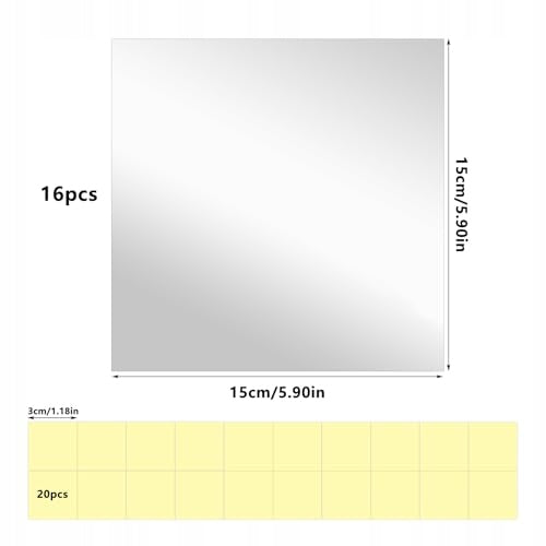 ACRYLIC MIRROR SELF-ADHESIVE SQUARE FOR BEDROOM LIVING ROOM 16 PCS. Manufacturer code Bez marki