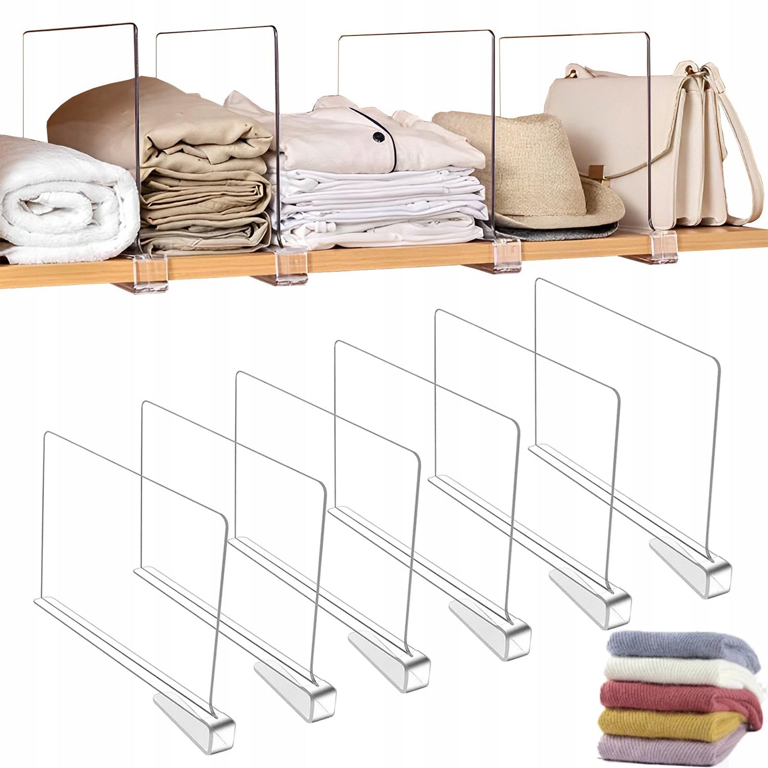 ACRYLIC SHELF DIVIDERS, CLOTHES ORGANIZER, HANDBAGS, SEPARATOR