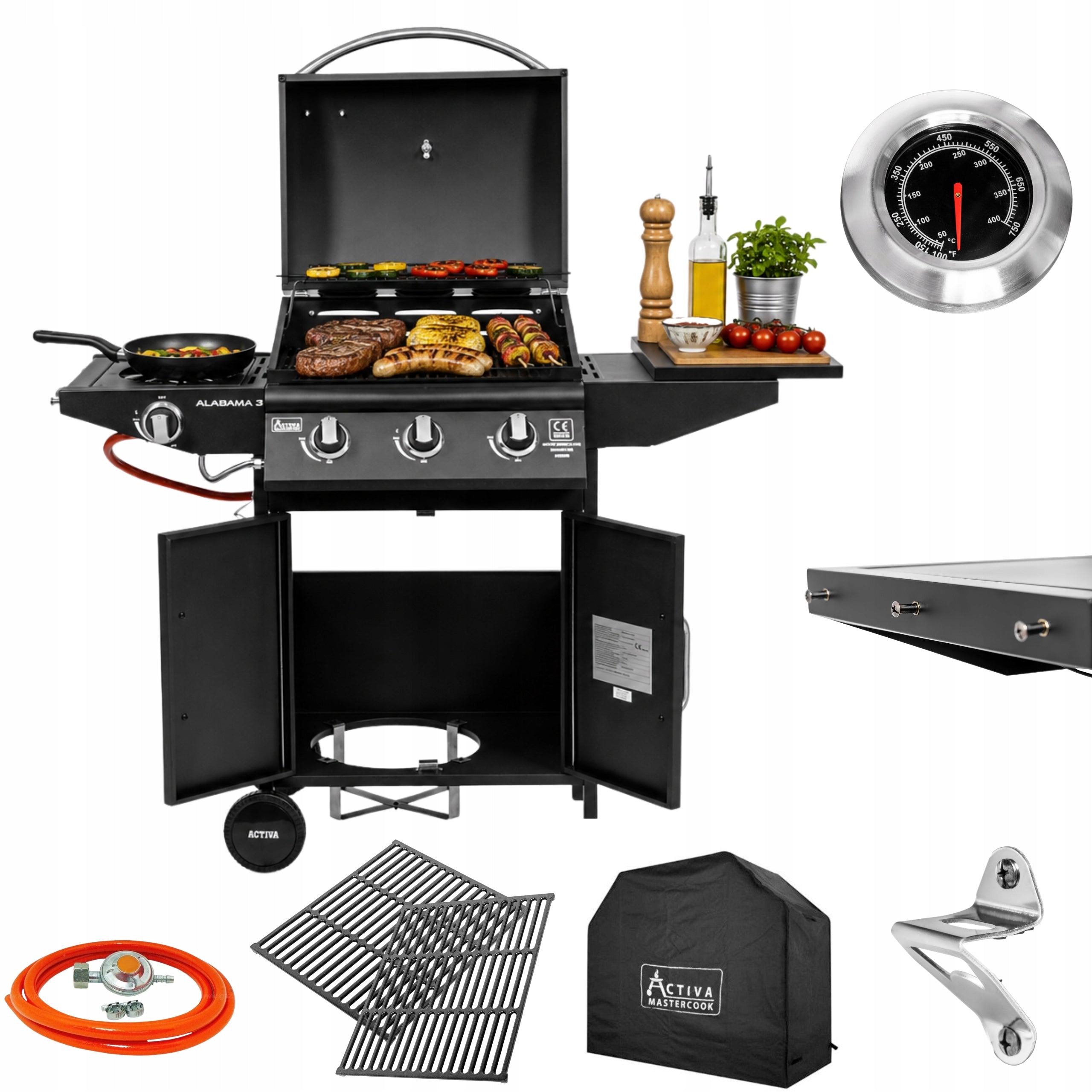 ACTIVA GARDEN GAS GRILL ALABAMA 3 12,8 kW + COVER, CAST IRON GRATE