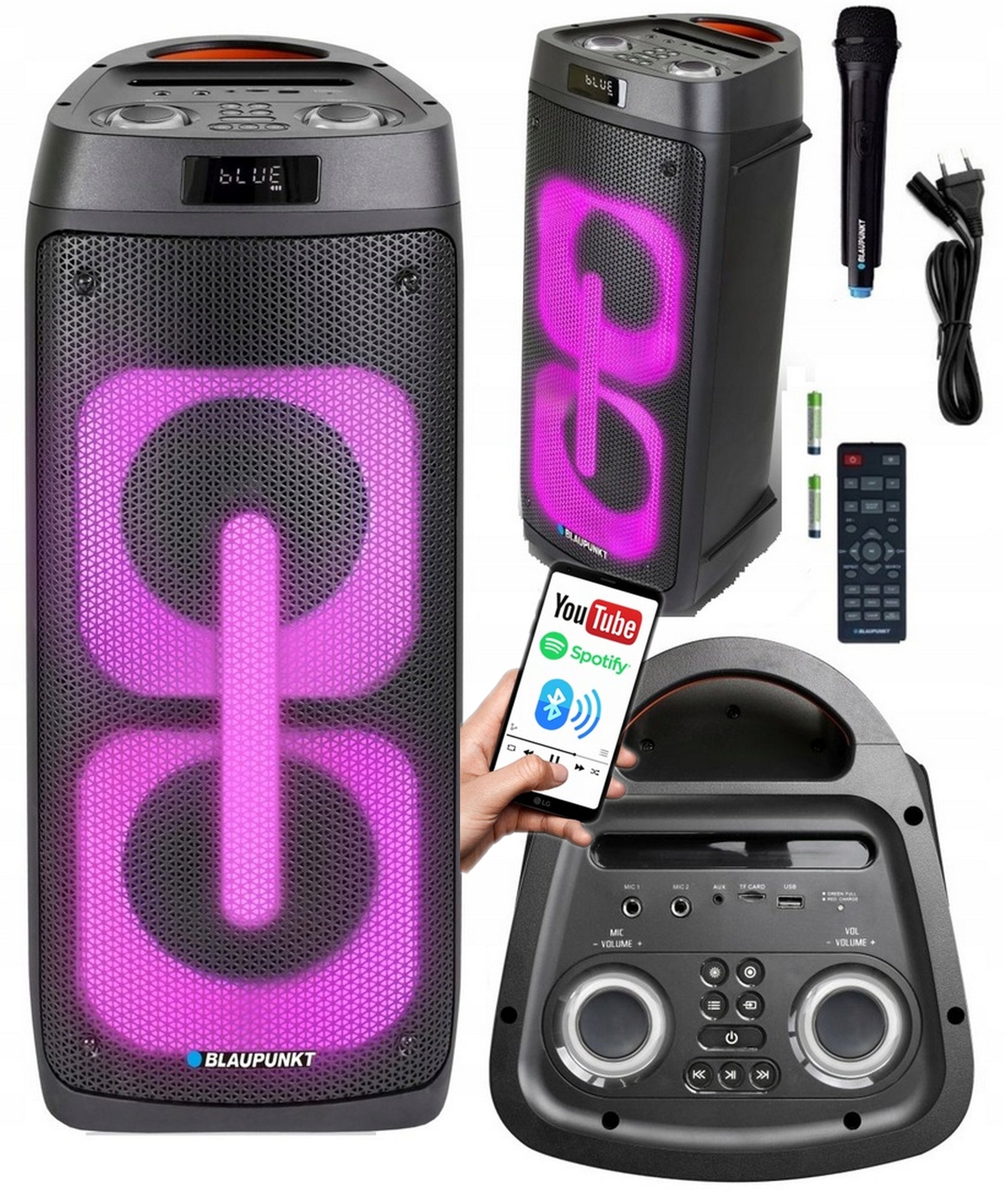 ACTIVE COLUMN PARTYBOX BLAUPUNKT PB50LED KARAOKE LED REMOTE CONTROL AUX USB BT FM
